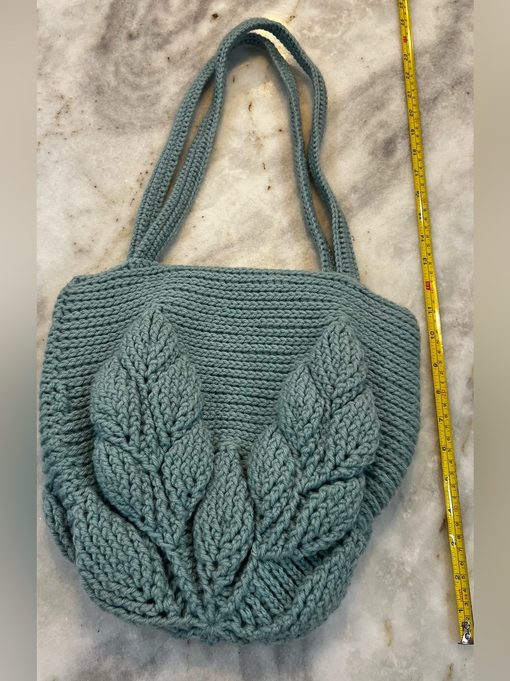 Handcrafted Knit Tote Bag in Sage Green